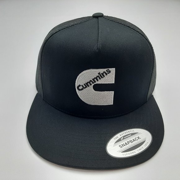 Cummins Flat Bill Trucker Mesh Snapback Black High Crown - Picture 2 of 4